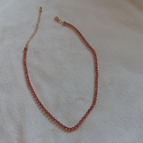 Elegant Pink Crystal Necklace 17.5" - Picture 1 of 5